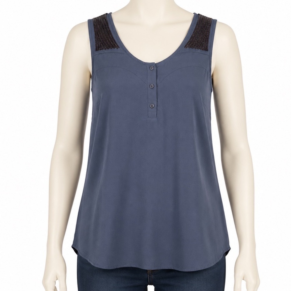 Floreat Shirt Sequin Sleeveless Tank Top Cami Casual Party Blouse Blue‎ Size 8